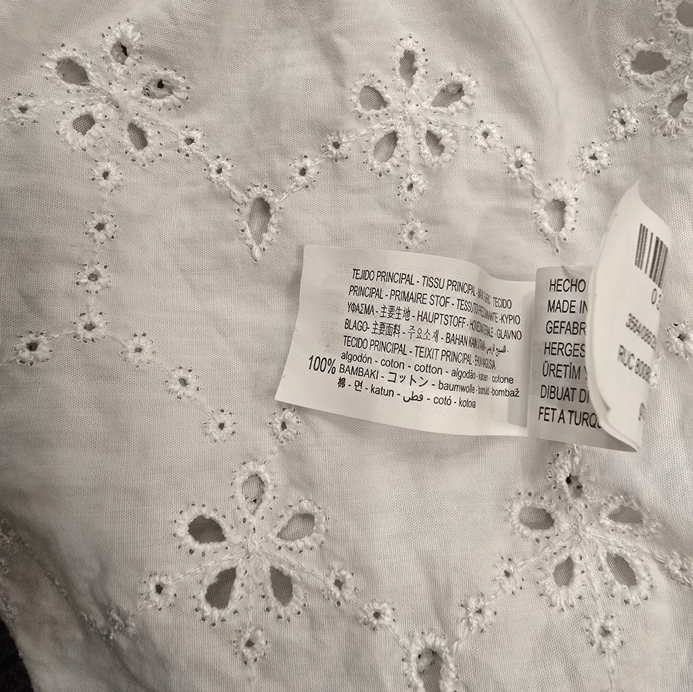 Zara Eyelet Babydoll Tie Front Top White Size S - Picture 7 of 7